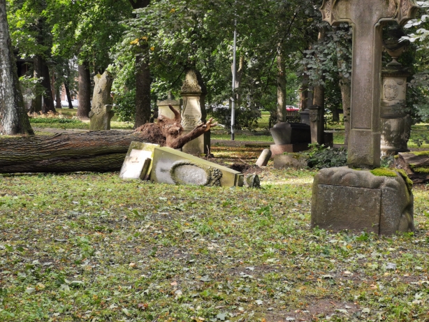 Stiprā vēja postījumi Lielajos kapos 